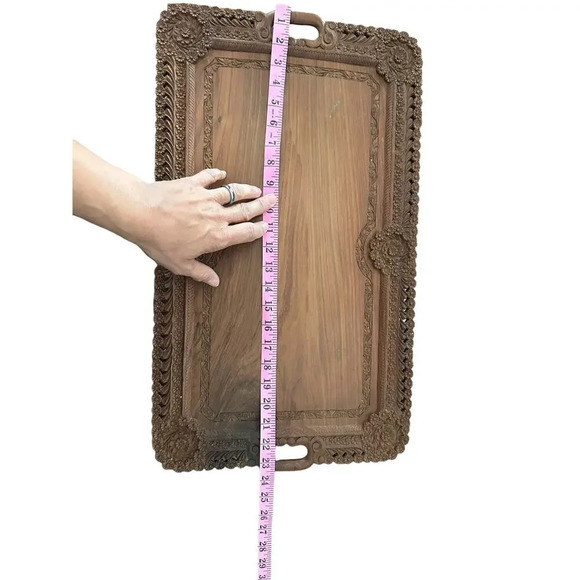 Vintage Indian Hand Carved Wooden Serving Tray or Tea Tray Ornate Design - Picture 7 of 9